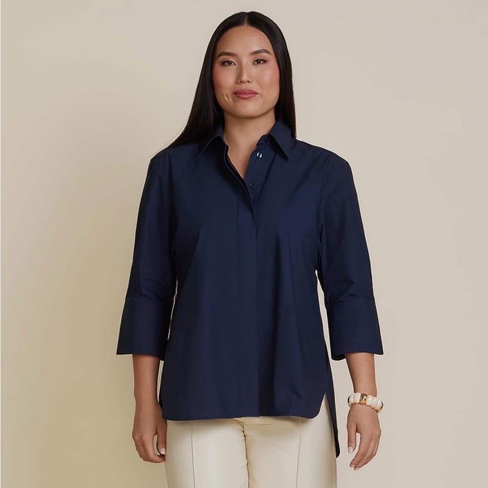 Carla Rockmore Womens Relaxed Fit Shirt Navy Size Small